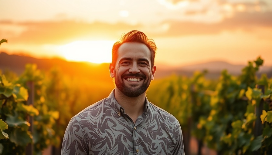 Man smiling in a vineyard during sunset, Urban Gardening Tips inspiration