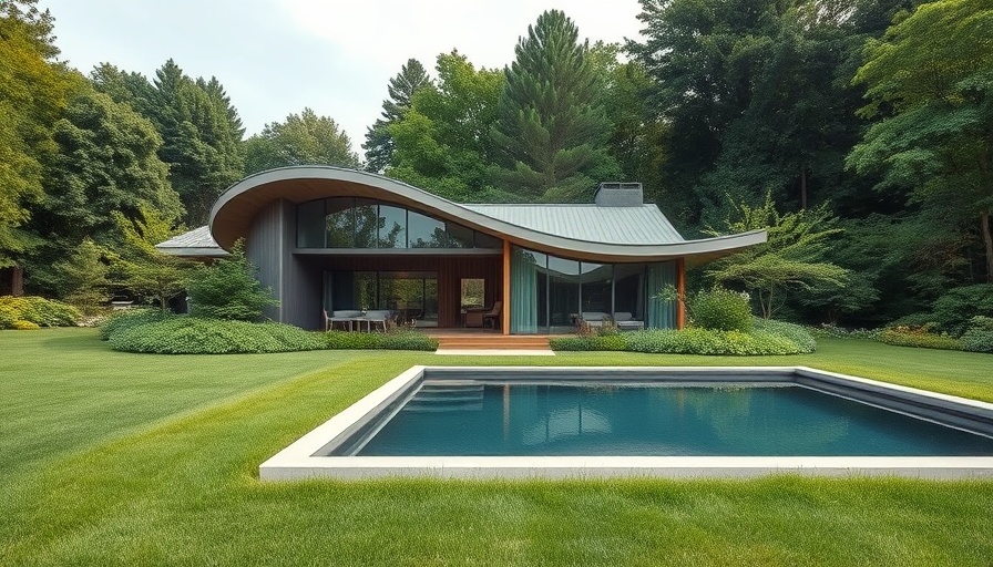 Creative Reuse Cabin with unique design and pool in lush setting.