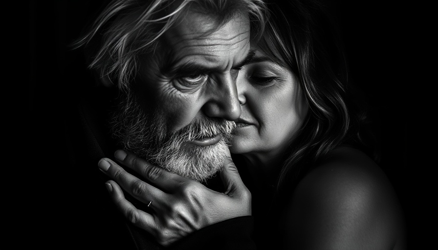 Intimate book cover portrait with a couple embracing.