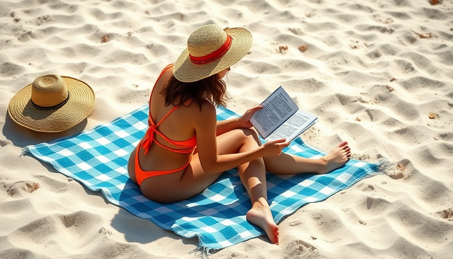 Woman reading at the beach with summer book.