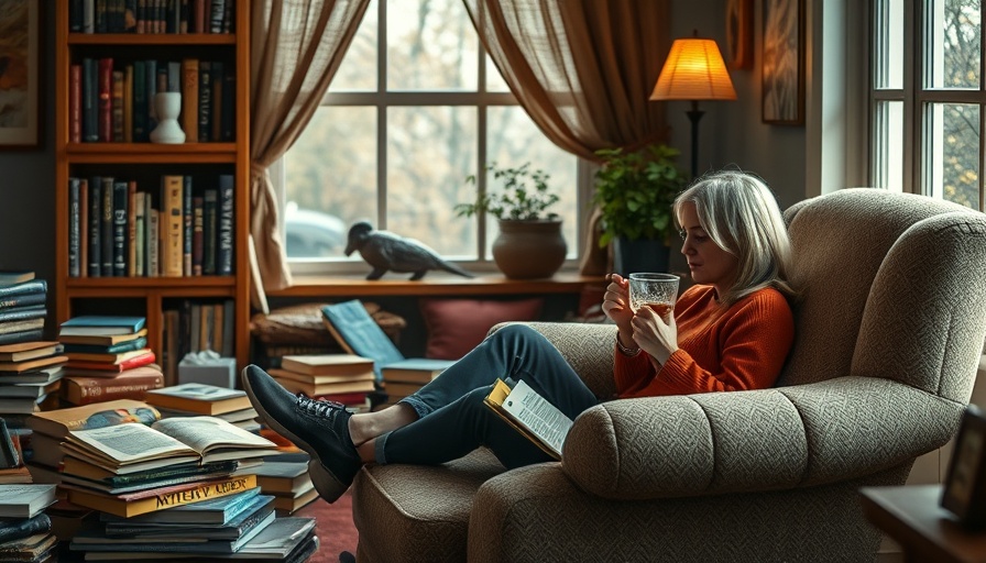 Cozy mystery book recommendations in a warm reading nook.