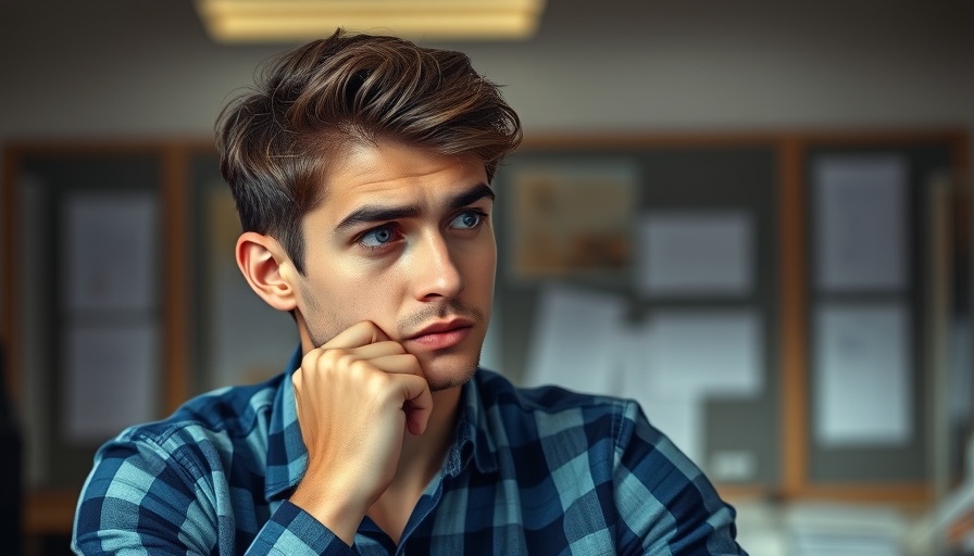 Young man thinking about securing a Wikipedia backlink in an office.