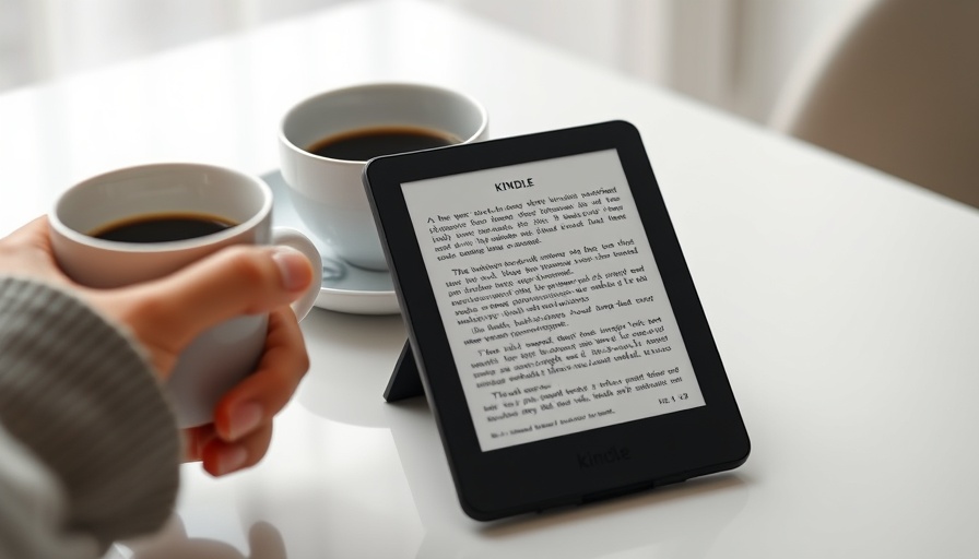 Amazon Kindle close-up with text, modern indoor setting