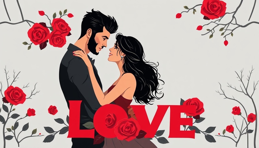 Book cover with couple in embrace and roses.