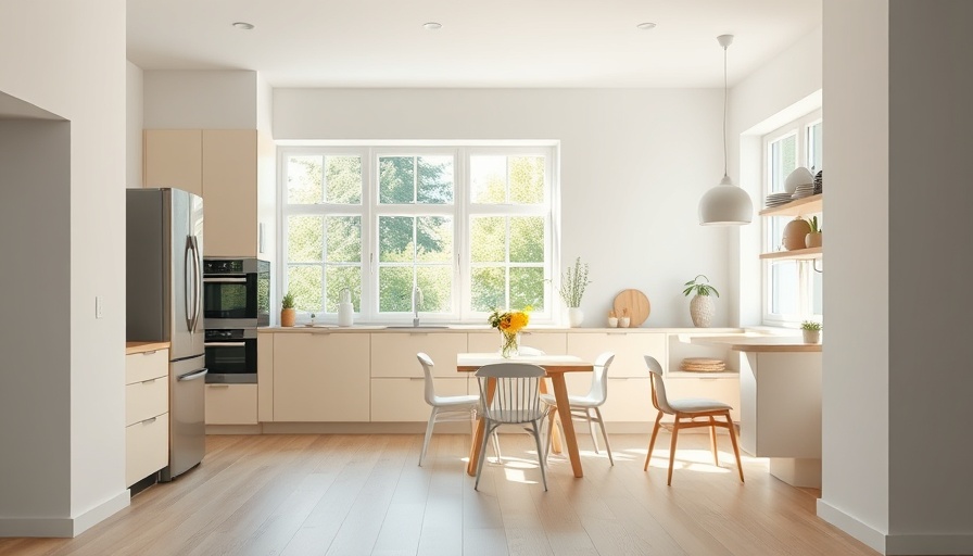 Minimalist Danish kitchen with wood flooring and natural light.