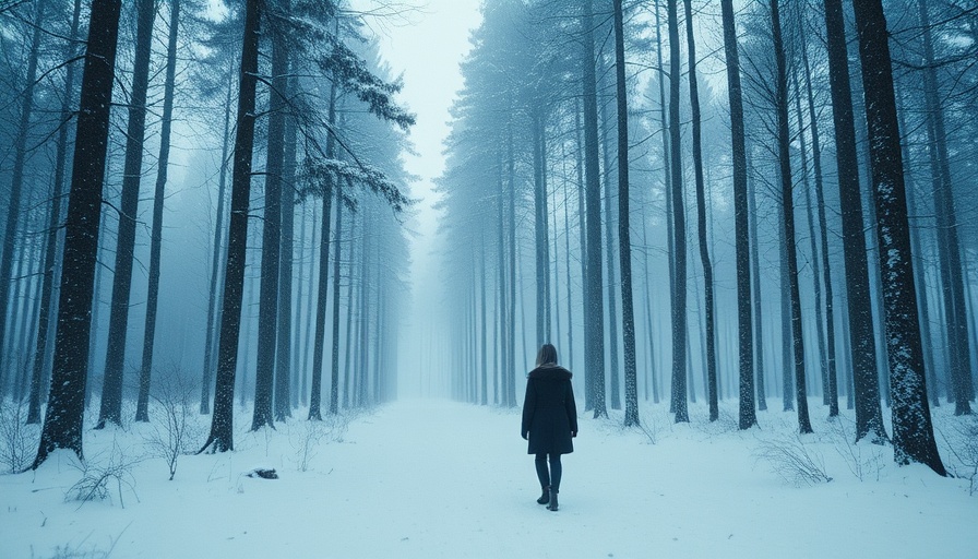 Solitary woman in snowy forest book cover, 'The Diamond Eye', clean romance.