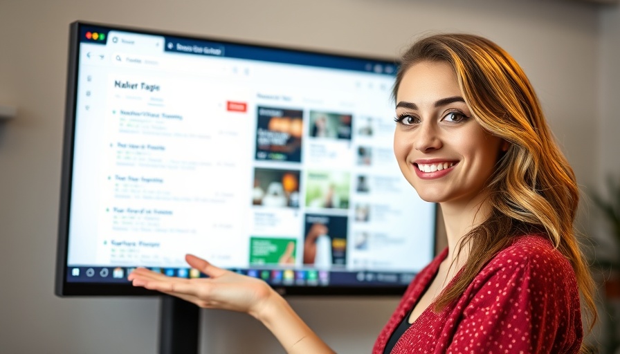 Woman presenting search rankings, emphasizing site speed boost.