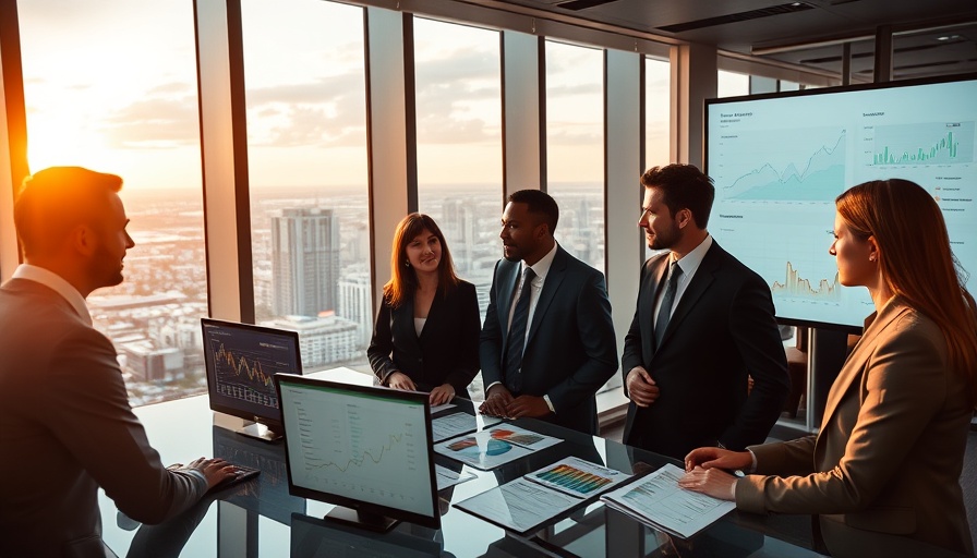 Business professionals discussing AI content optimization in a Houston office.