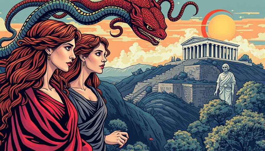 Artistic illustration of historical fiction, featuring Greek mythology.