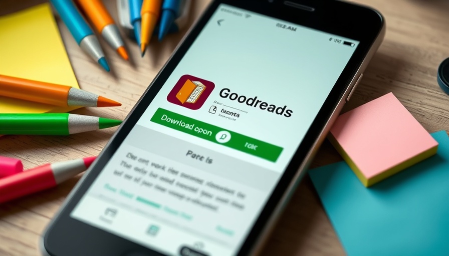 Goodreads app page on phone surrounded by office supplies, symbolizing protection.