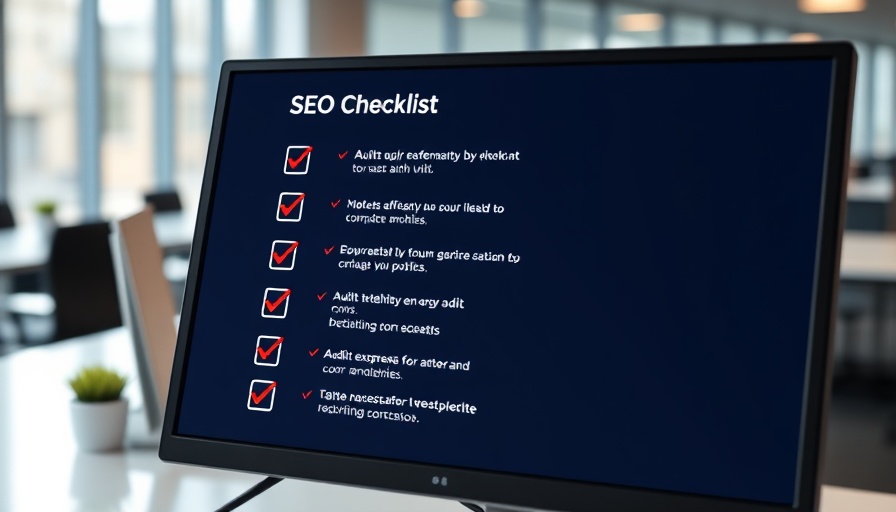 Digital checklist for AI search visibility on screen in office.