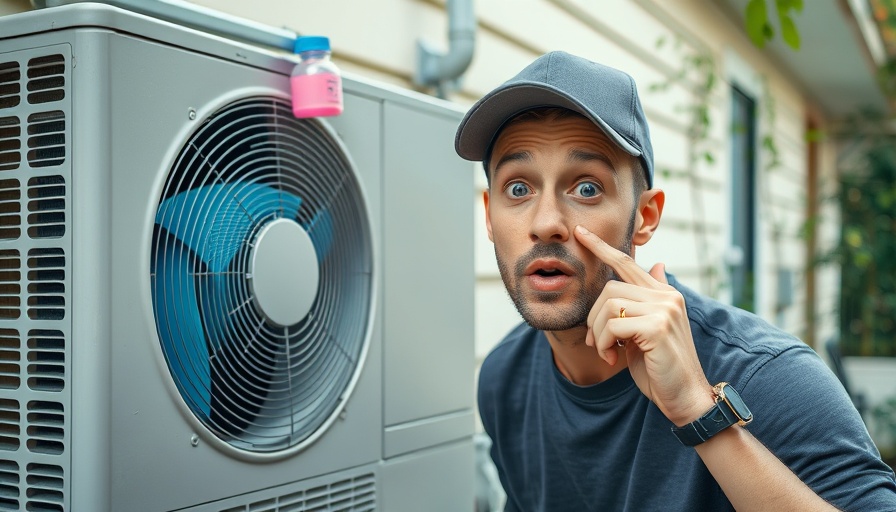 Air conditioning unit and surprised man, Houston air conditioning services
