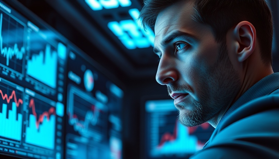 Man using AI marketing tools to analyze data in tech office.
