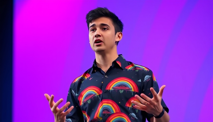 Young man speaking at tech event, digital identity risks discussion.