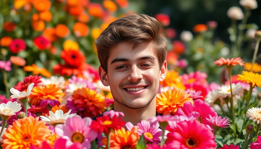 Young man smiling among flowers, Gardening Tips from Arthur Parkinson