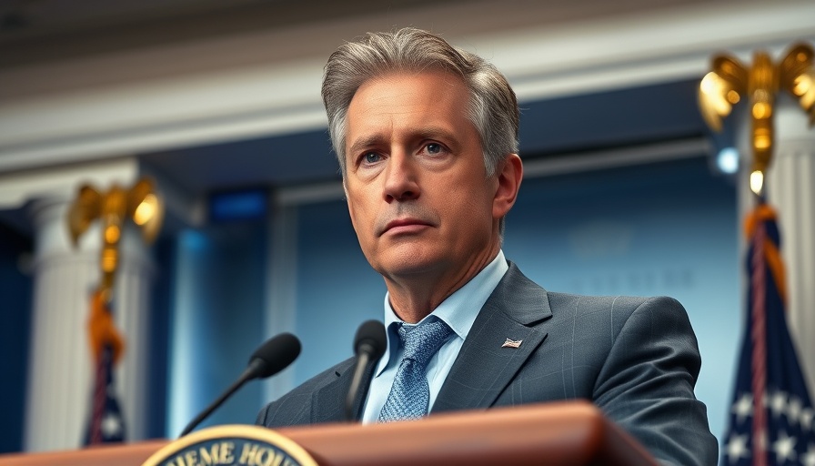 Expressive middle-aged man at podium, thinking about Trump tariffs impact on SMEs.