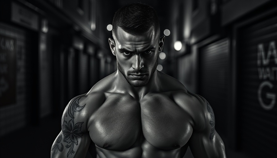 Book cover featuring a muscular tattooed man, intense expression, dark background.