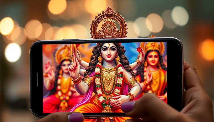 Sri Mandir App digital devotion with vibrant deity images on phones.