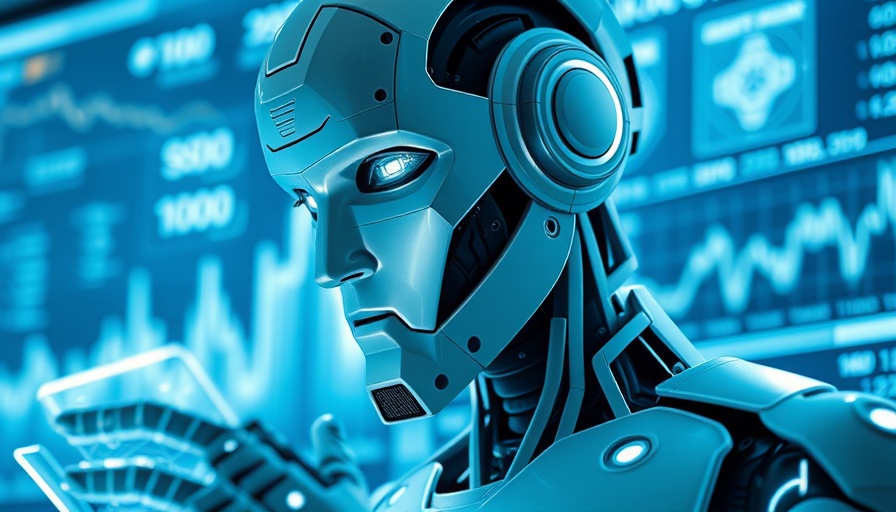 Futuristic robot analyzing financial data for business expansion.