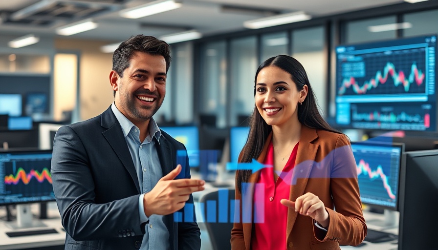 AI in Marketing: Professionals using digital graphs in a modern office.