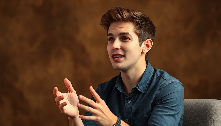 Young man discussing digital banking startup valuation at a conference.