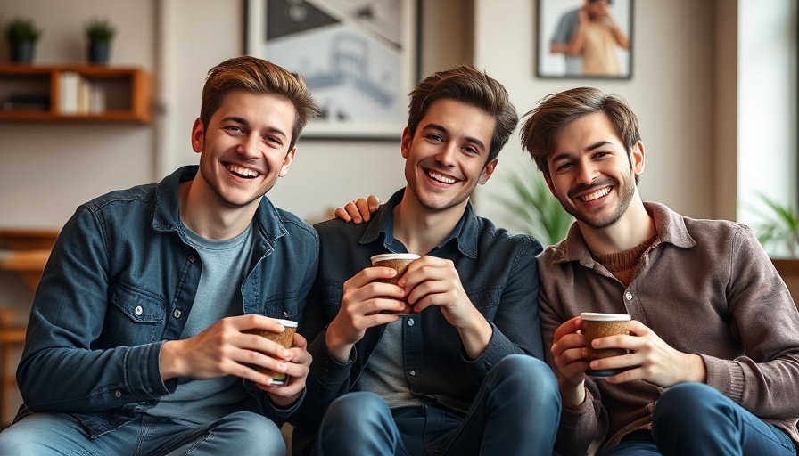 AI Solution Transforming Business Meetings with smiling young men in a relaxed setting.