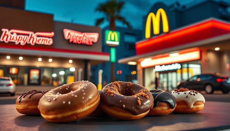Juxtaposed Krispy Kreme donuts and McDonald's restaurant split imagery.