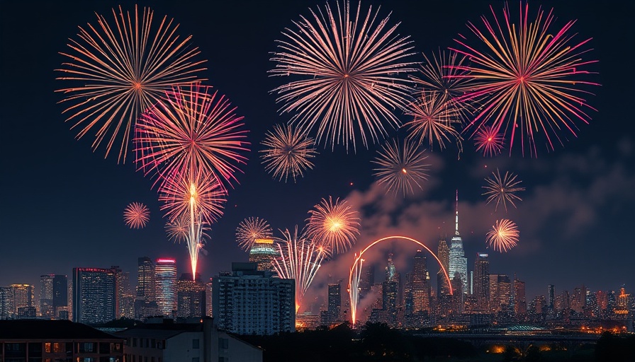 Colorful fireworks over cityscape illustrating the art and science of firework displays.