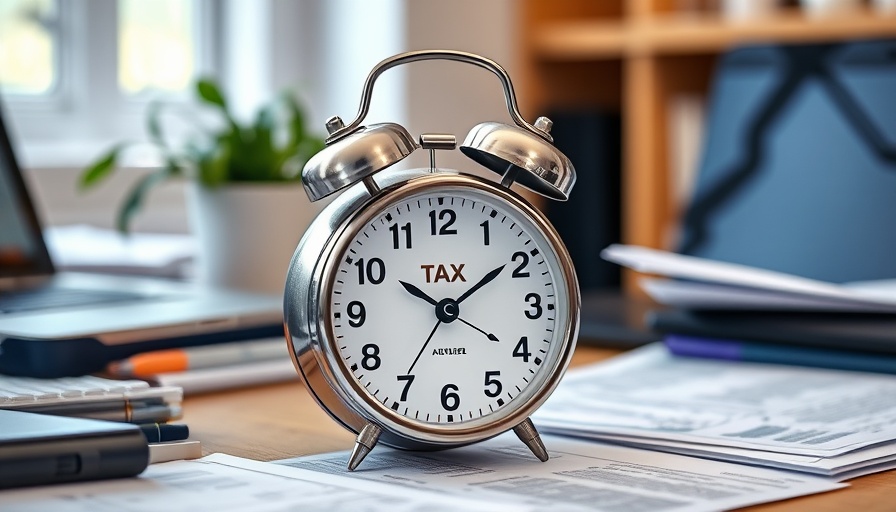 Classic alarm clock with tax reminder on desk for important IRS deadlines for truckers.