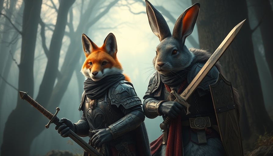 Fantasy animal warriors in a mystical forest setting.