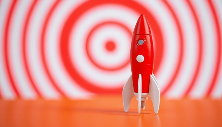 Small red toy rocket symbolizing business growth on an orange backdrop.