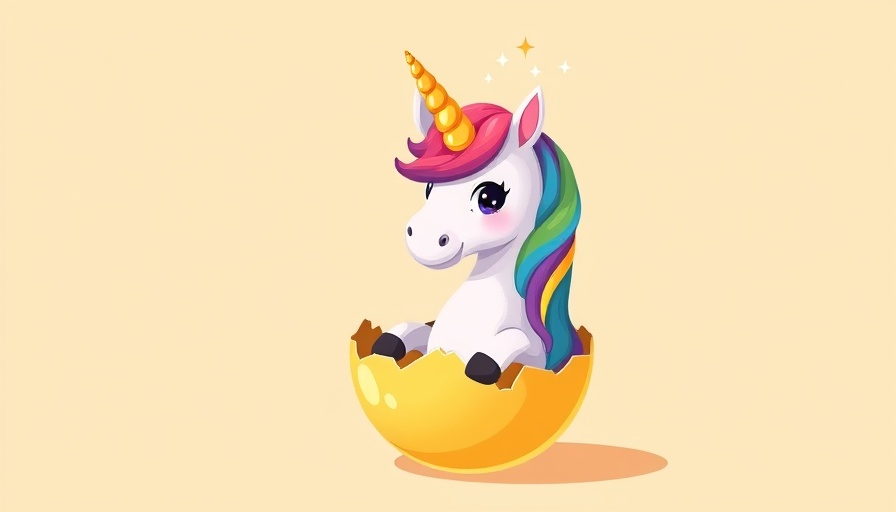 Whimsical unicorn emerging from egg, symbolizing tech unicorns 2025.