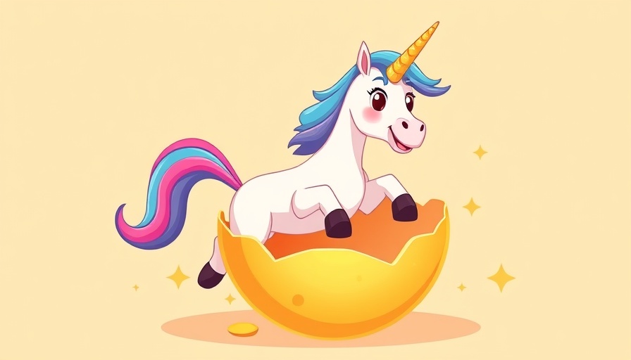 Cartoon unicorn emerging from egg symbolizing new tech unicorns 2025