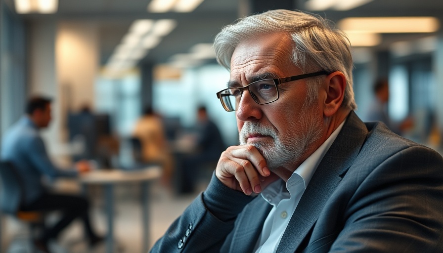 AI agents in business growth: thoughtful man in modern office setting.