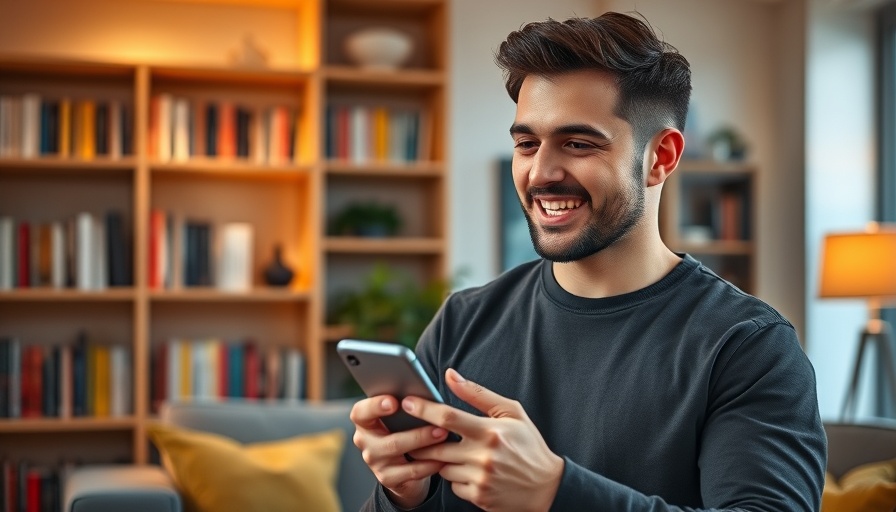 Young man discussing AI search visibility on smartphone.