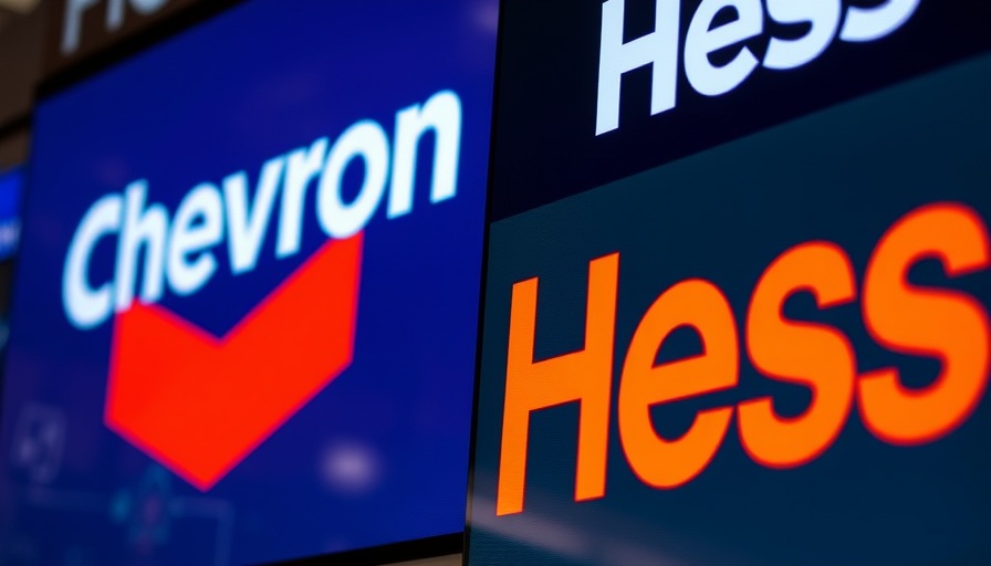 Chevron and Hess logos illustrating acquisition news.