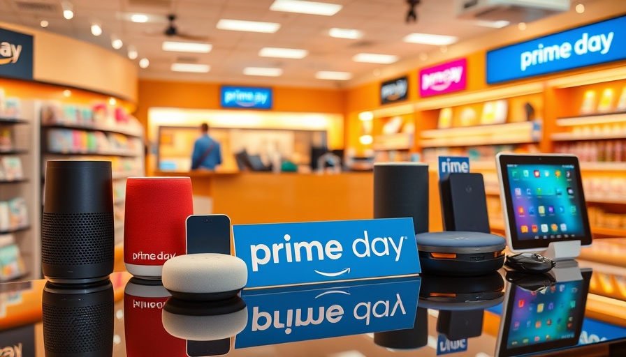 Smart home technology Prime Day deals displayed in a vibrant tech store.