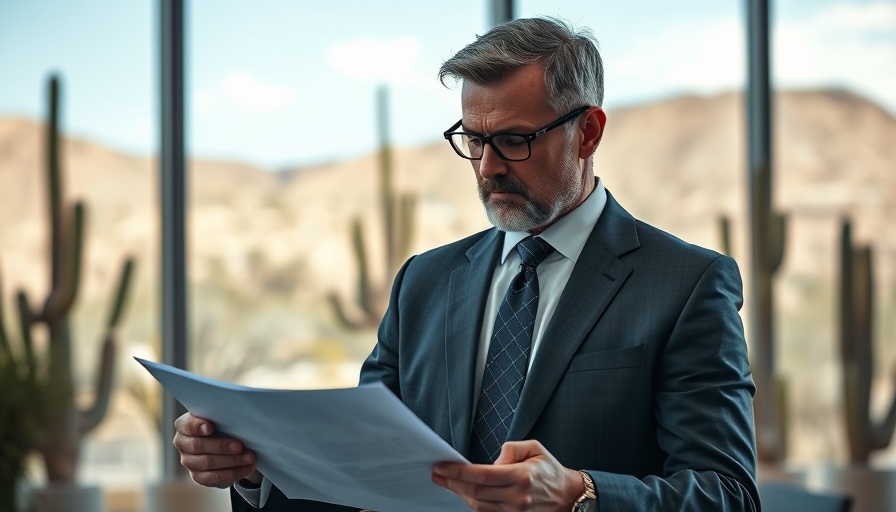 Professional notary public in Arizona reviewing documents in office.