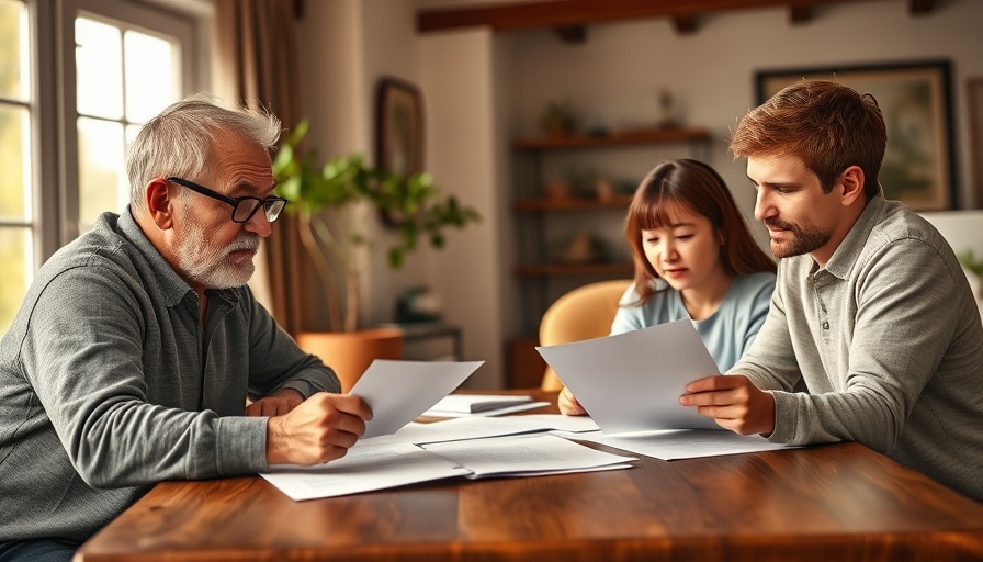 Family reviewing estate planning documents in cozy living room.