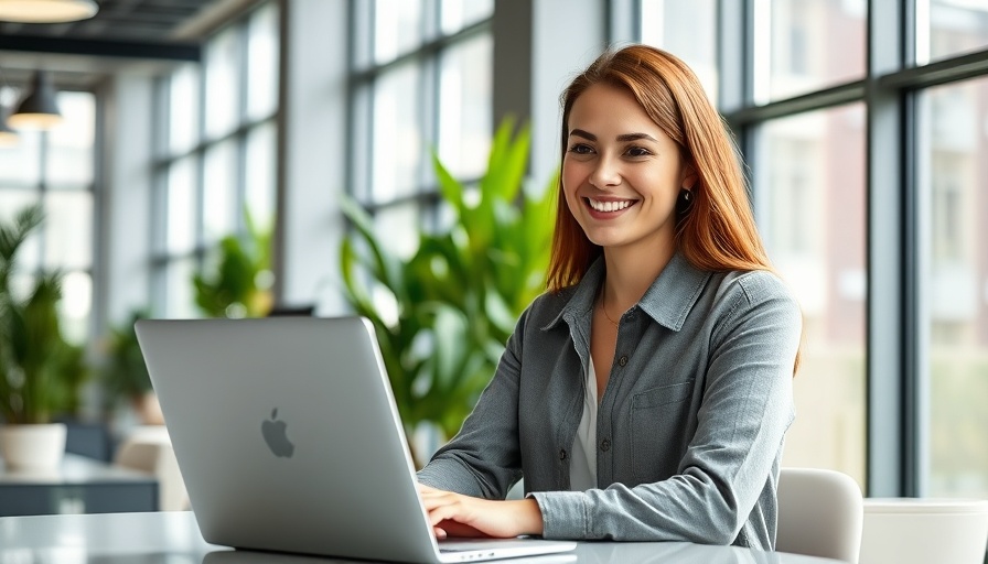 Confident woman working in a modern office, symbolizing zero trust security.