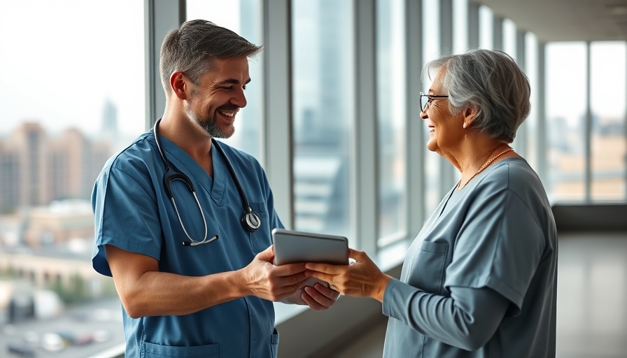 Healthcare professional uses a tablet with a patient, symbolizing cybersecurity in healthcare.