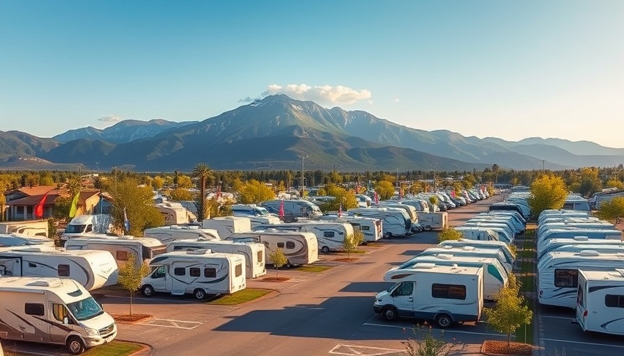 Modern RV park with scenic mountain backdrop
