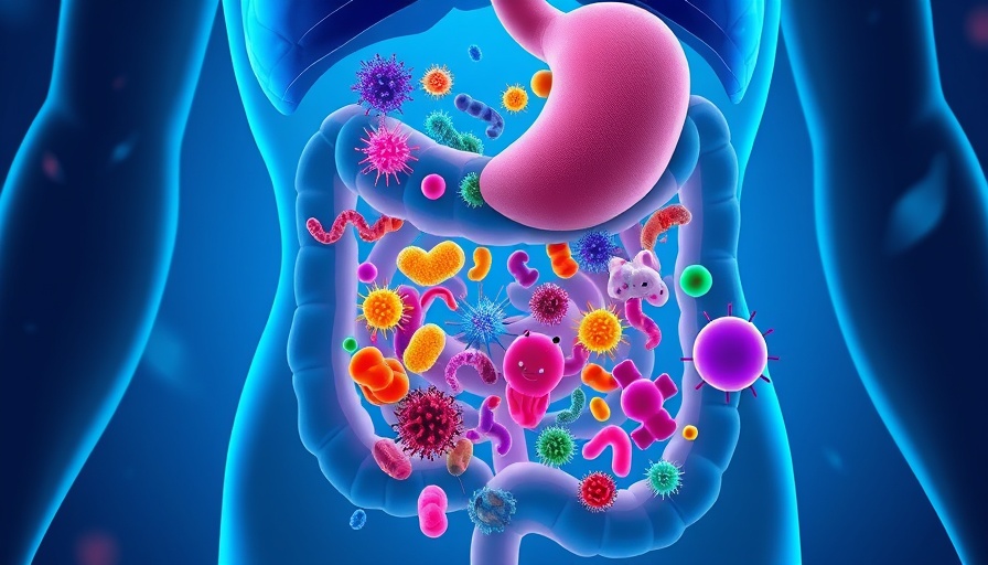 3D illustration of gut microbiome emphasizing gut health and overall well-being.