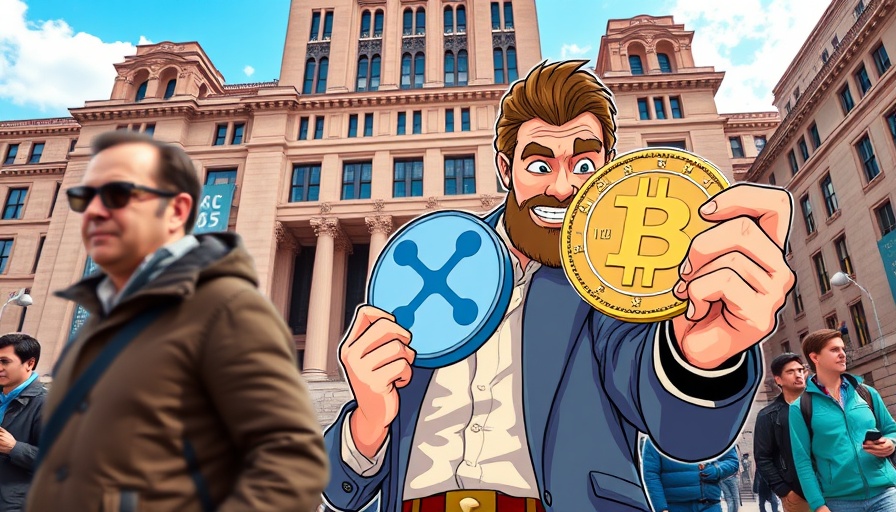 XRP price surge analysis cartoon illustration with cryptocurrencies.