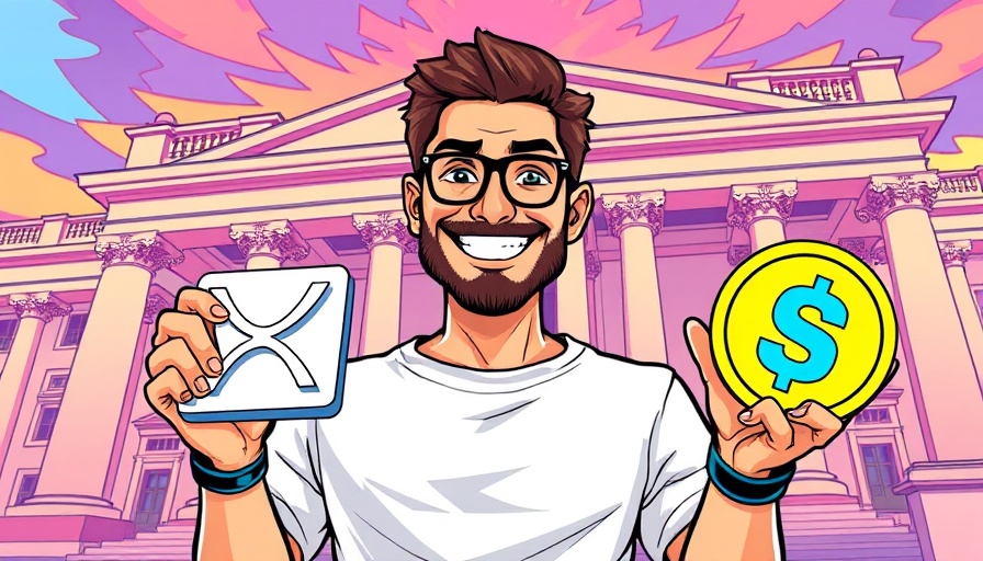 Crypto themed poster with XRP, bright colors, dynamic illustration.