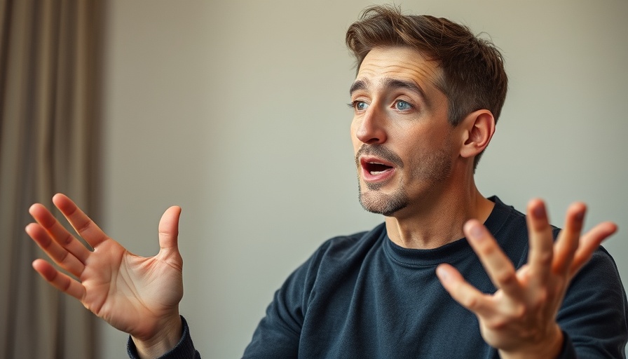 Expressive man discussing digital banking solutions.