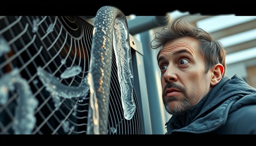 Frozen air conditioning lines with surprised man's reaction.