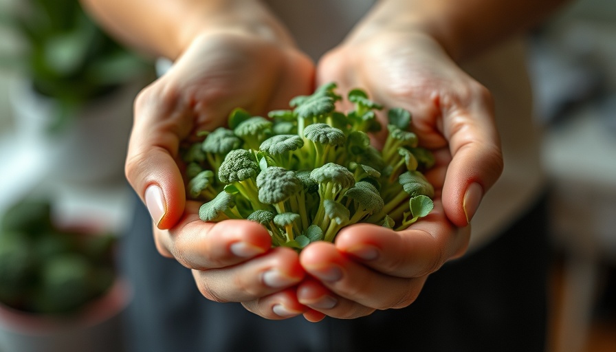 Hands holding broccoli sprouts, highlighting benefits of broccoli sprouts for brain health.