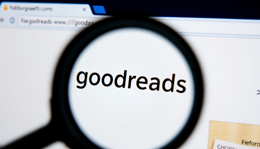 Goodreads logo viewed through a magnifying glass.