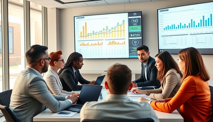 AI search visibility meeting with data analysis in conference room.